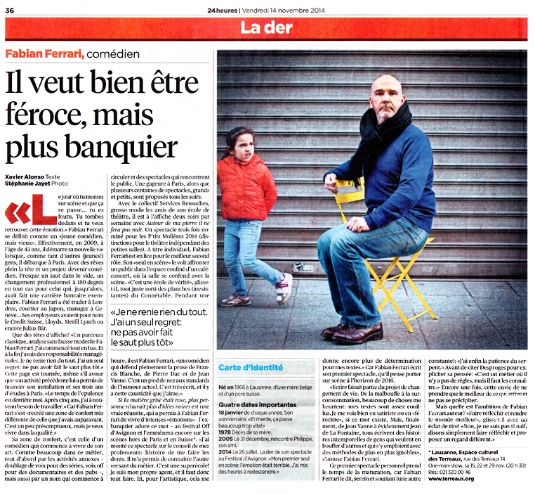 article: La der 24heures, vendredi 14 novembre 2014, Il veut bien tre froce, mais plus banquier de Xavier Alonso